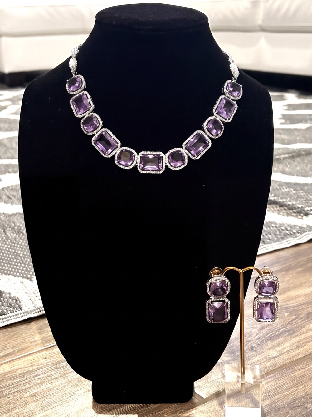 Elegant Purple Gemstone Necklace & Earrings Set